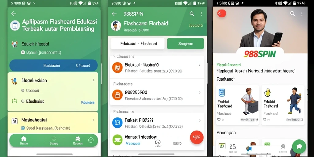 Antarmuka aplikasi Flashcard 988SPIN yang menarik dan interaktif.