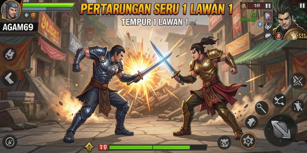 Tampilan antarmuka AGAM69 dalam pertarungan 1 Lawan 1 yang seru.